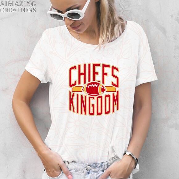 Chiefs Kingdom Custom T-Shirt Short Sleeves Graphic Print White - Picture 1 of 2